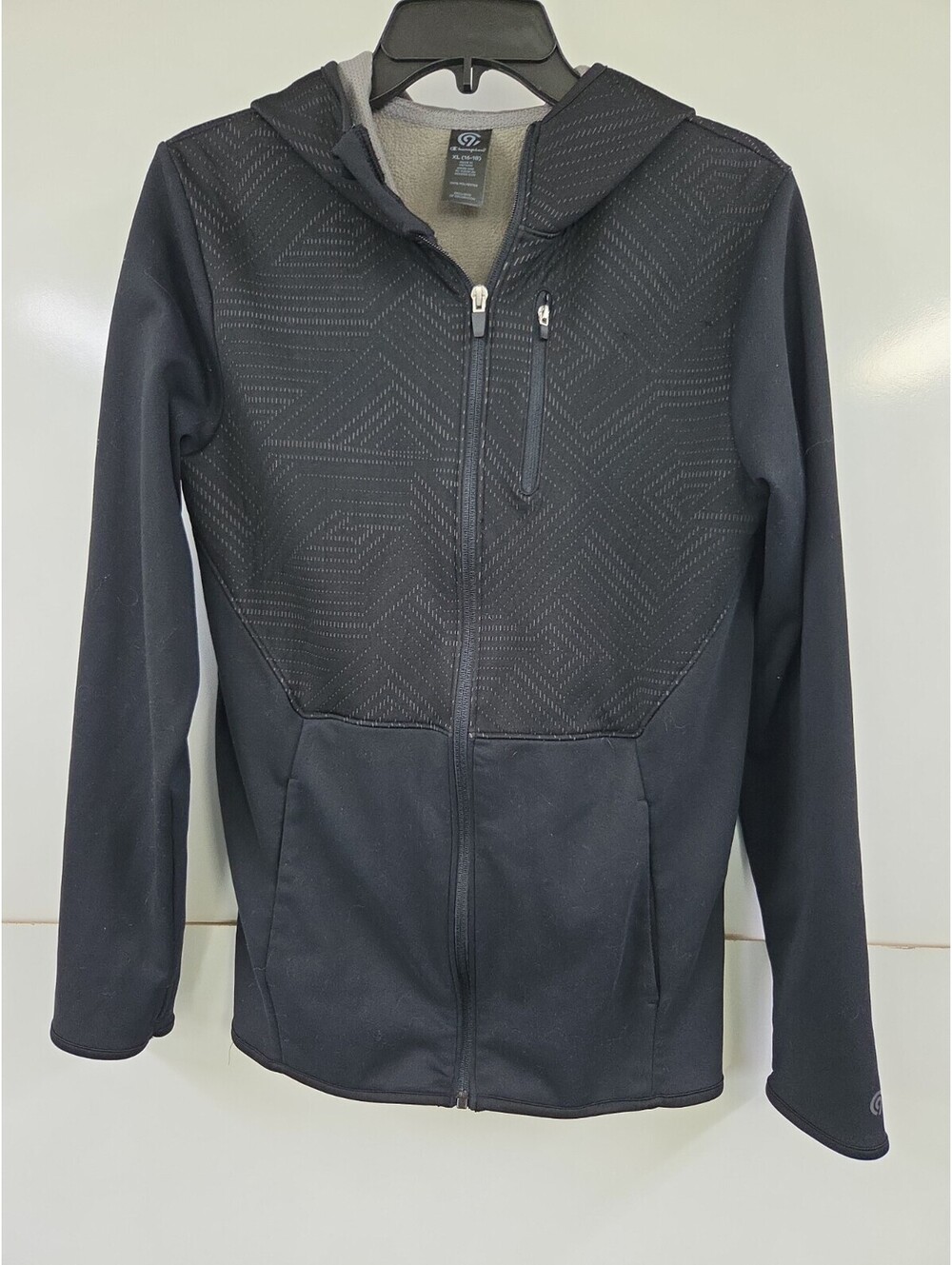 Champion Youth Zip Up Jacket Black Size XL 16-18 Light Fall Hooded Pockets